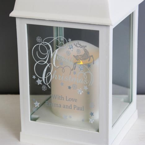Personalised Silver Reindeer White Lantern Extra Image 2 Preview